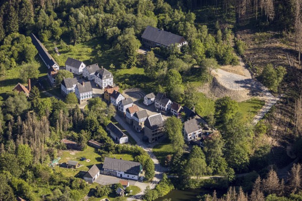 Aerial view, open-air museum Hagen, LWL, Hagen, Ruhr area, North Rhine-Westphalia, Germany, DE, Europe, half-timbered houses, culture, art, LWL open-air museum, aerial view, aerial photography, aerial photography, museum, overview, bird's-eye view, overview