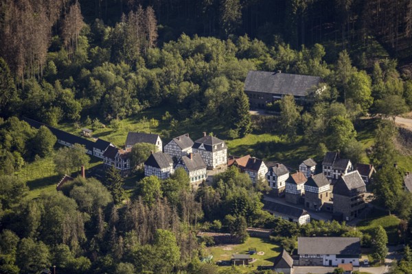 Aerial view, open-air museum Hagen, LWL, Hagen, Ruhr area, North Rhine-Westphalia, Germany, DE, Europe, half-timbered houses, culture, art, LWL open-air museum, aerial view, aerial photography, aerial photography, museum, overview, bird's-eye view, overview