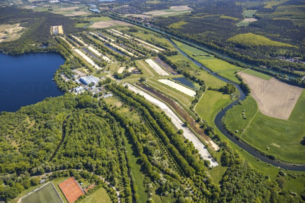 Aerial view, GELSENWASSER AG Haltern waterworks, filter basin, Haltern am See, Münsterland, Ruhr area, North Rhine-Westphalia, Germany, DE, Europe, commercial area, commercial area, commercial use, industrial plant, industrial area, industrial site, aerial photograph, aerial photography, aerial photography, overview, bird's-eye view, water treatment plant, water purification plant, waterworks road, birds-eyes view, overview