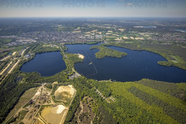 Aerial view, Haltern reservoir, Haltern am See, Münsterland, Ruhr area, North Rhine-Westphalia, Germany, DE, Europe, aerial view, aerial photography, aerial photography, lake, reservoir, south basin, overview, bird's-eye view, overview