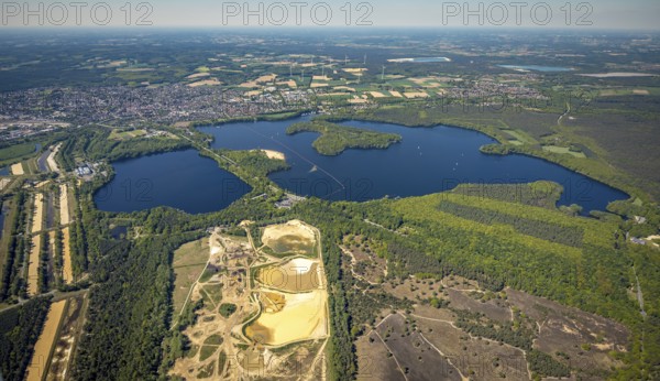 Aerial view, Haltern reservoir, Haltern am See, Münsterland, Ruhr area, North Rhine-Westphalia, Germany, DE, Europe, aerial view, aerial photography, aerial photography, lake, reservoir, south basin, overview, bird's-eye view, overview