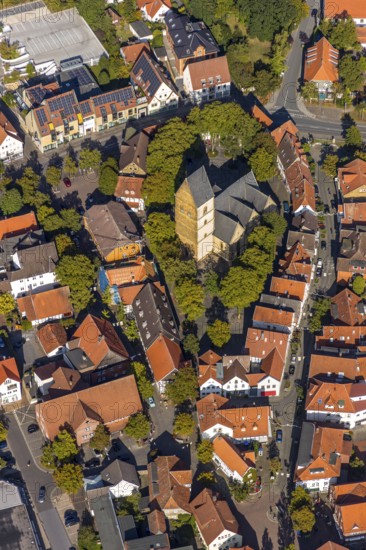 Aerial view, town centre, St. Johannis Kirche, Virtual Museum of the City of Halle Westphalia, Halle, Ostwestfalen-Lippe, OWL, North Rhine-Westphalia, Germany, place of worship, Bahnhofstraße, DE, Europe, history museum, religious community, place of worship, holy site, church, parish, church square, denomination, aerial view, aerial photography, aerial photography, museum, OWL book, OWL book, Ostwestfalenbuch, photovoltaic, photovoltaic system, religion, religious site, solar, solar system, solar energy, solar power, overview, bird's-eye view, birds-eyes view, overview