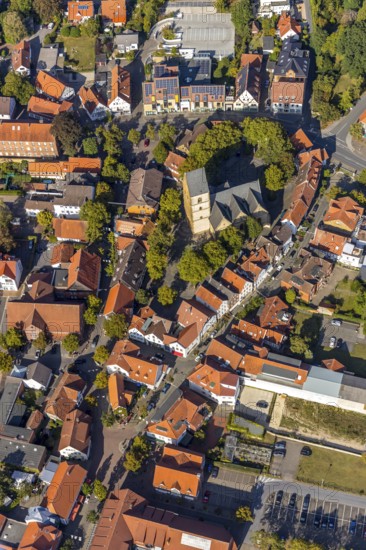 Aerial view, town centre, St. Johannis Kirche, Virtual Museum of the City of Halle Westphalia, Halle, Ostwestfalen-Lippe, OWL, North Rhine-Westphalia, Germany, place of worship, Bahnhofstraße, DE, Europe, history museum, religious community, place of worship, holy site, church, parish, church square, denomination, aerial view, aerial photography, aerial photography, museum, OWL book, OWL book, Ostwestfalenbuch, photovoltaic, photovoltaic system, religion, religious site, solar, solar system, solar energy, solar power, overview, bird's-eye view, birds-eyes view, overview