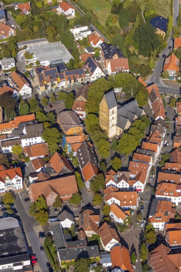Aerial view, town centre, St. Johannis Kirche, Virtual Museum of the City of Halle Westphalia, Halle, Ostwestfalen-Lippe, OWL, North Rhine-Westphalia, Germany, place of worship, Bahnhofstraße, DE, Europe, history museum, religious community, place of worship, holy site, church, parish, church square, denomination, aerial view, aerial photography, aerial photography, museum, OWL book, OWL book, Ostwestfalenbuch, photovoltaic, photovoltaic system, religion, religious site, solar, solar system, solar energy, solar power, overview, bird's-eye view, birds-eyes view, overview
