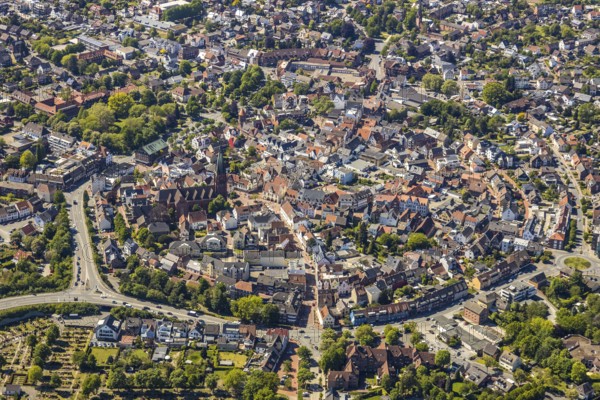 Aerial view, city view and old town, Haltern am See, Münsterland, Ruhr area, North Rhine-Westphalia, Germany, place of worship, DE, Europe, religious community, place of worship, church, parish, denomination, aerial view, aerial photography, aerial photography, religion, St. Sixtus Church, overview, bird's-eye view, overview