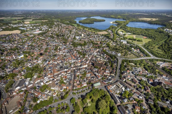 Aerial view, townscape and old town, Halterner See, Haltern am See, Münsterland, Ruhr area, North Rhine-Westphalia, Germany, old town, place of worship, city, DE, Europe, religious community, place of worship, city centre, church, denomination, aerial view, aerial photography, aerial photography, local view, rectory, religion, St. Sixtus Church, townscape, urban area, overview, bird's-eye view, overview