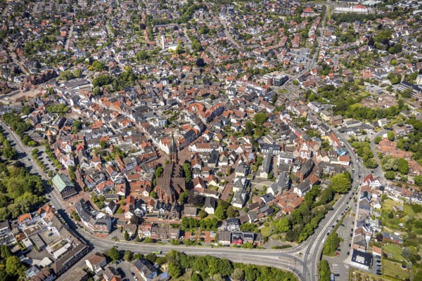 Aerial view, city view and old town, Haltern am See, Münsterland, Ruhr area, North Rhine-Westphalia, Germany, place of worship, DE, Europe, religious community, place of worship, church, parish, denomination, aerial view, aerial photography, aerial photography, religion, St. Sixtus Church, overview, bird's-eye view, overview