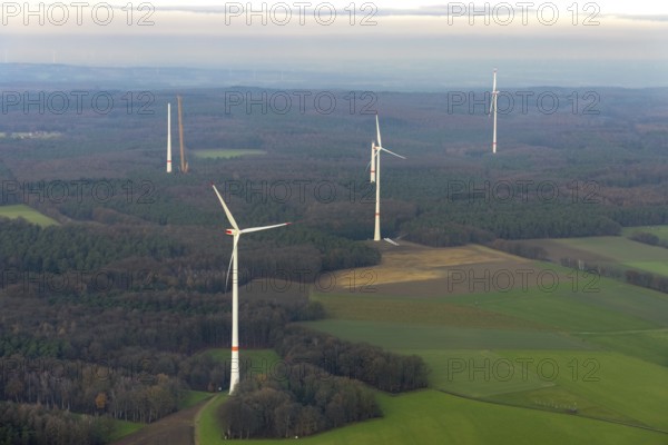 HALTERN AM SEE 16.12.2020 Wind turbines (WEA) in a forest and woodland area in Haltern am See in the state of North Rhine-Westphalia, Germany // Wind turbine windmills (WEA) in a forest area in Haltern am See in the state North Rhine-Westphalia, Germany. Photo: Hans Blossey