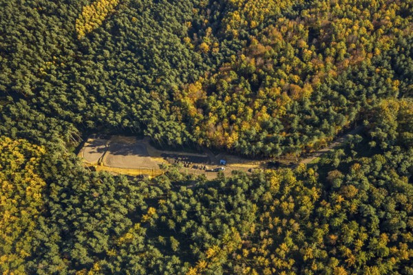 Aerial view, forest area, planned wind turbines, Bergbossendorf, Haltern am See, Ruhr area, North Rhine-Westphalia, Germany