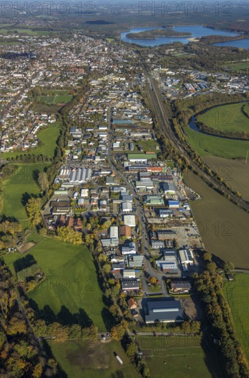 Aerial view, industrial estate Annabergstraße, railway station Haltern Umbau, Halterner See, Haltern-Stadt, Haltern am See, Ruhr area, North Rhine-Westphalia, Germany