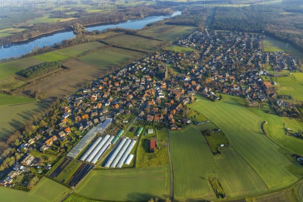 HULLERN 16.12.2020 Village view on the edge of agricultural fields and land in Hullern in the state North Rhine-Westphalia, Germany // Village view on the edge of agricultural fields and land in Hullern in the state North Rhine-Westphalia, Germany. Photo: Hans Blossey, aerial photo, aerial photography, aerial picture, aerial photography, aerial photograph, aerial photograph, aerial picture, Europe, Germany, North Rhine-Westphalia, Hullern, location, settlement, roads, infrastructure, buildings, houses, residential area, edge, settlement, field, agriculture, rural, // aerial photo, aerial photography, aerial picture, aerial view, air photo, Europe, North Rhine-Westphalia, Location, settlement, roads, infrastructure, buildings, houses, residential area, edge, field, agriculture, rural