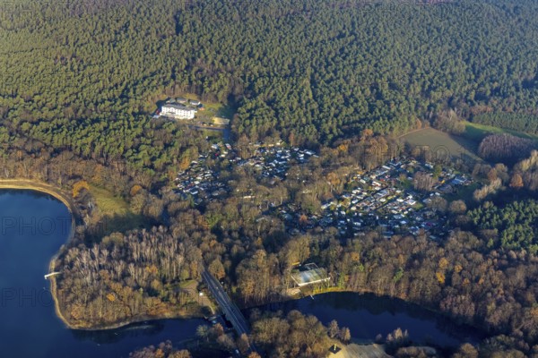 HALTERN AM SEE 16.12.2020 Aerial view of the DJH youth hostel Haltern am See in the wooded area at Stockwieser Damm in the district of Stockwiese in Haltern am See in the Ruhr area in North Rhine-Westphalia, Germany // Aerial view of the DJH youth hostel Haltern am See in the wooded area at Stockwieser Damm in the district of Stockwiese in Haltern am See in the Ruhr area in North Rhine-Westphalia, Germany. Photo: Hans Blossey, aerial photograph, aerial photography, aerial photography, aerial photo, aerofoto, aerial photograph, aerial picture, Europe, Germany, North Rhine-Westphalia, Haltern am See, DE, DJH, gastronomy, youth hostel, Ruhr area, Roman village, overview, accommodation, bird's-eye view, forest area, birds-eyes view, overview, Hullern, // Aerial photo, aerial photograph, aerial photography, aerial photo, aerofoto, aerial image, Europe, North Rhine-Westphalia, gastronomy, youth hostel, Ruhr area, Roman village, accommodation, bird's eye view, forest area