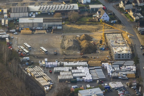 HALTERN AM SEE 16.12.2020 Aerial view of the former Klostermann company site and construction site for the new construction of flats in Annabergstrasse in Haltern-Stadt in Haltern am See in the Ruhr region in North Rhine-Westphalia, Germany // Aerial view of the former Klostermann company site and construction site for the new construction of flats in Annabergstrasse in Haltern-Stadt in Haltern am See in the Ruhr region in North Rhine-Westphalia, Germany. Photo: Hans Blossey, aerial photo, aerial photograph, aerial photography, aerial photography, aerophoto, aerial photograph, aerial picture, Europe, Germany, North Rhine-Westphalia, Haltern am See, Annabergstrasse, construction work, construction, construction area, construction site, building plots, construction crane, construction measure, construction project, construction site, DE, new building, recycling centre, Ruhr area, bird's eye view, living, life, // aerial photo, aerial photography, aerial picture, aerial view, air photo, E...