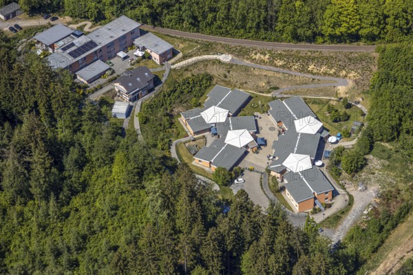 Aerial view, residential community Haus Waldfrieden, Halver, Märkischer Kreis, Sauerland, North Rhine-Westphalia, Germany, DE, Europe, residential community, aerial view, aerial photography, aerial photography, overview, bird's eye view, forest area, living and living, Zum Hälversprung, birds-eyes view, living together, overview