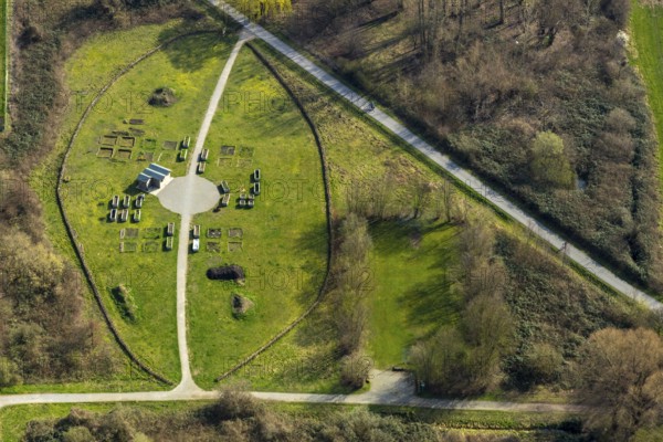 Aerial view, housing estate between Nordenstiftsweg / Ruppiner Straße, urban garden Kornmersch, Kommersch with city gardens / raised beds, Hamm, Ruhr area, North Rhine-Westphalia, Germany, DE, Europe, birds-eyes, view, aerial view, aerial photography, aerial photography, overview, overview, bird's eye view, living, flat, houses, residential buildings, housing estate, settlement