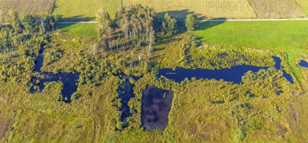 Aerial photo, Großes Torfmoor, Gehlenbeck, Hille, Lübbecke, Ostwestfalen-Lippe, OWL, North Rhine-Westphalia, Germany, DE, Europe, Hiller Moor, raised bog, aerial photo, aerial photography, aerial photography, moor, nature reserve Großes Torfmoor, Nettelstedter Moor, OWL book, OWL book, Ostwestfalen book, Torfmoor Lübbecke, overview, bird's eye view, birds-eyes view, overview