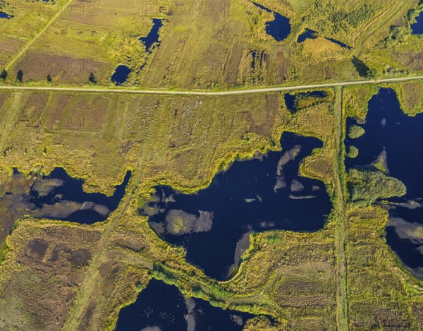 Aerial photo, Großes Torfmoor, Gehlenbeck, Hille, Lübbecke, Ostwestfalen-Lippe, OWL, North Rhine-Westphalia, Germany, DE, Europe, Hiller Moor, raised bog, aerial photo, aerial photography, aerial photography, moor, nature reserve Großes Torfmoor, Nettelstedter Moor, OWL book, OWL book, Ostwestfalen book, Torfmoor Lübbecke, overview, bird's eye view, birds-eyes view, overview
