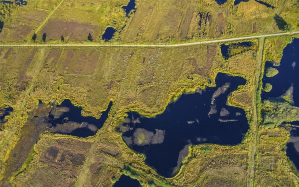 Aerial photo, Großes Torfmoor, Gehlenbeck, Hille, Lübbecke, Ostwestfalen-Lippe, OWL, North Rhine-Westphalia, Germany, DE, Europe, Hiller Moor, raised bog, aerial photo, aerial photography, aerial photography, moor, nature reserve Großes Torfmoor, Nettelstedter Moor, OWL book, OWL book, Ostwestfalen book, Torfmoor Lübbecke, overview, bird's eye view, birds-eyes view, overview