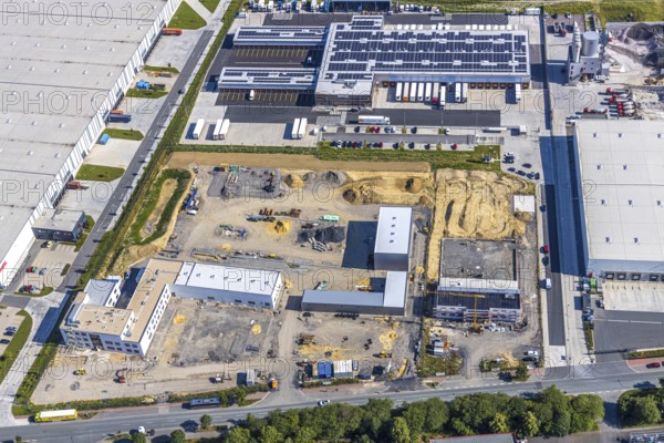 Aerial photo, Rhynern industrial estate on the A2 motorway, Rhynern, Hamm, Ruhr area, North Rhine-Westphalia, Germany, DE, Europe, birds-eyes view, aerial photo, aerial photography, aerial photography, overview, bird's eye view
