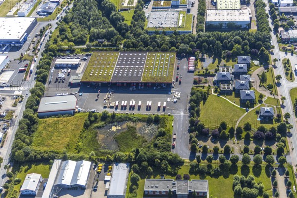 Aerial photo, Rhynern industrial estate on the A2 motorway, Rhynern, Hamm, Ruhr area, North Rhine-Westphalia, Germany, DE, Europe, birds-eyes view, aerial photo, aerial photography, aerial photography, overview, bird's eye view