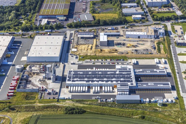 Aerial photo, Rhynern industrial estate on the A2 motorway, Rhynern, Hamm, Ruhr area, North Rhine-Westphalia, Germany, DE, Europe, birds-eyes view, aerial photo, aerial photography, aerial photography, overview, bird's eye view