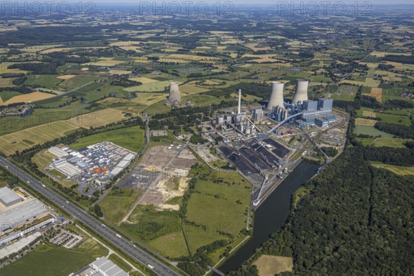 Aerial photo, RWE power plant Westfalen, Hamm, Ruhr area, North Rhine-Westphalia, Germany, DE, Europe, birds-eyes, view, aerial photograph, aerial photography, aerial photography, overview, bird's eye view, energy, wind energy, power plant, electricity, power supply, electricity generation, power production