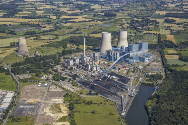 Aerial photo, RWE power plant Westfalen, Hamm, Ruhr area, North Rhine-Westphalia, Germany, DE, Europe, birds-eyes, view, aerial photograph, aerial photography, aerial photography, overview, bird's eye view, energy, wind energy, power plant, electricity, power supply, electricity generation, power production