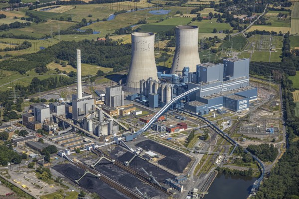 Aerial photo, RWE power plant Westfalen, Hamm, Ruhr area, North Rhine-Westphalia, Germany, DE, Europe, birds-eyes, view, aerial photograph, aerial photography, aerial photography, overview, bird's eye view, energy, wind energy, power plant, electricity, power supply, electricity generation, power production