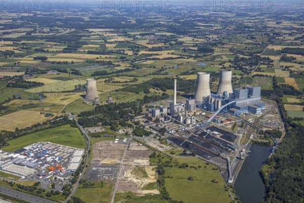 Aerial photo, RWE power plant Westfalen, Hamm, Ruhr area, North Rhine-Westphalia, Germany, DE, Europe, birds-eyes, view, aerial photograph, aerial photography, aerial photography, overview, bird's eye view, energy, wind energy, power plant, electricity, power supply, electricity generation, power production