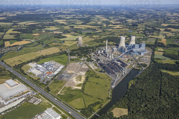 Aerial photo, RWE power plant Westfalen, Hamm, Ruhr area, North Rhine-Westphalia, Germany, DE, Europe, birds-eyes, view, aerial photograph, aerial photography, aerial photography, overview, bird's eye view, energy, wind energy, power plant, electricity, power supply, electricity generation, power production