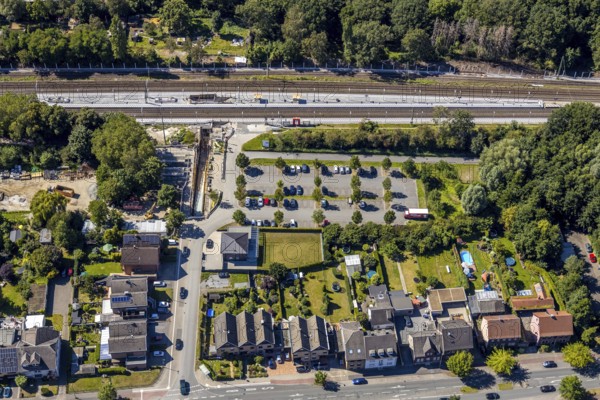Aerial view, construction site reconstruction Hamm-Heessen station, Heessen, Hamm, Ruhr area, North Rhine-Westphalia, Germany, DE, Europe, birds-eyes, view, aerial photography, aerial photography, overview, bird's eye view, Hamm-Heessen, train traffic, railway traffic, traffic connection, travel, holiday