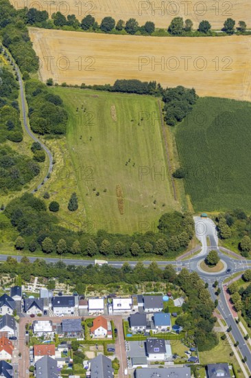 Aerial view, new development area Heimshof-Ost, Hamm, dog meadow, Ruhr area, North Rhine-Westphalia, Germany, DE, Europe, birds-eyes, view, aerial photograph, aerial photography, aerial photography, overview, bird's-eye view, living, flat, houses, residential buildings, housing estate, settlement