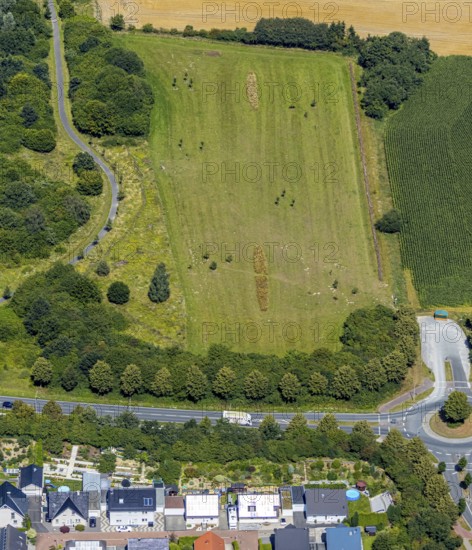 Aerial view, new development area Heimshof-Ost, Hamm, dog meadow, Ruhr area, North Rhine-Westphalia, Germany, DE, Europe, birds-eyes, view, aerial photograph, aerial photography, aerial photography, overview, bird's-eye view, living, flat, houses, residential buildings, housing estate, settlement