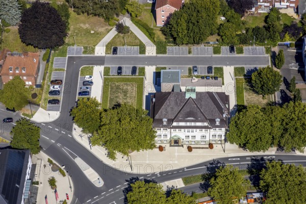 Aerial view, Bürgeramt Heessen Stadt Hamm, New car parks, Heessen, Hamm, Ruhr area, North Rhine-Westphalia, Germany, DE, Europe, birds-eyes, view, aerial photography, aerial photography, overview, bird's eye view, Hamm-Heessen, Bürgeramt, Bürgerzentrum