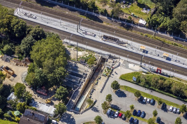 Aerial view, construction site reconstruction Hamm-Heessen station, Heessen, Hamm, Ruhr area, North Rhine-Westphalia, Germany, DE, Europe, birds-eyes, view, aerial photography, aerial photography, overview, bird's eye view, Hamm-Heessen, train traffic, railway traffic, traffic connection, travel, holiday