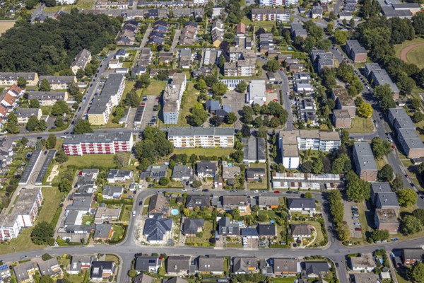 Aerial view, settlement Dasbeck, Heessen, Hamm, Ruhr area, North Rhine-Westphalia, Germany, DE, Europe, birds-eyes, view, aerial photograph, aerial photography, aerial photography, overview, bird's eye view, Hamm-Heessen, living, flat, houses, residential buildings, housing estate, settlement