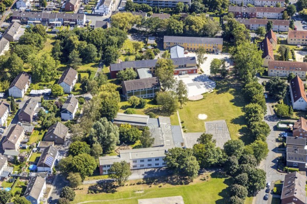 Aerial photo, special school Erich-Kästner-Schule, Heessen, Hamm, Ruhr area, North Rhine-Westphalia, Germany, DE, Europe, birds-eyes, view, aerial photograph, aerial photography, aerial photography, overview, overview, bird's eye view, Hamm-Heessen, special school, education, pupils, college, education, school year, homework, class, year group, education, pedagogy