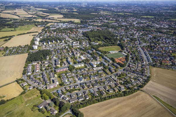Aerial view, settlement Dasbeck, Heessen, Hamm, Ruhr area, North Rhine-Westphalia, Germany, DE, Europe, birds-eyes, view, aerial photograph, aerial photography, aerial photography, overview, bird's eye view, Hamm-Heessen, living, flat, houses, residential buildings, housing estate, settlement
