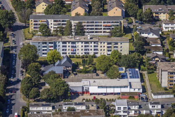 Aerial view, apartment buildings Goldsternstraße - Irisweg, Hamm, Ruhr area, North Rhine-Westphalia, Germany, DE, Europe, birds-eyes, view, aerial photography, aerial photography, overview, overview, bird's eye view, living, flat, houses, residential buildings, housing estate, settlement