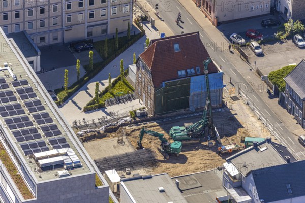 Aerial view, construction site, new building, Pressehaus Westfälischer Anzeiger, Radio Lippewelle, Hamm, Ruhr area, North Rhine-Westphalia, Germany, DE, Europe, birds-eyes, view, aerial photography, aerial photography, overview, overview, bird's eye view, press, newspaper, news, information, daily newspaper, radio station, radio programme, modedration, music, news, hits, charts