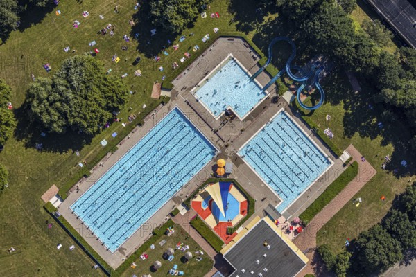 Aerial view, outdoor pool south, mountains, Hamm, Ruhr area, North Rhine-Westphalia, Germany, DE, Europe, birds-eyes, view, aerial photography, aerial photography, aerial photography, overview, overview, bird's eye view, outdoor pool, south, leisure, swimming, sports, fitness, water