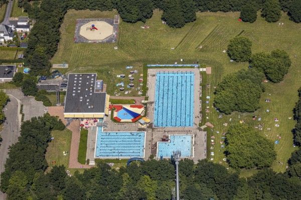 Aerial view, outdoor pool south, mountains, Hamm, Ruhr area, North Rhine-Westphalia, Germany, DE, Europe, birds-eyes, view, aerial photography, aerial photography, aerial photography, overview, overview, bird's eye view, outdoor pool, south, leisure, swimming, sports, fitness, water