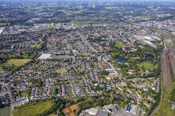 Aerial view, overview Hamm West, Friedrich-Ebert-Park, Hamm, Ruhr area, North Rhine-Westphalia, Germany, DE, Europe, birds-eyes, view, aerial photograph, aerial photography, aerial photography, overview, bird's eye view, Hamm West, leisure, recreation, green spaces, flowers, trees