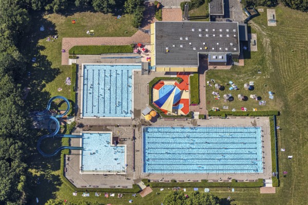 Aerial view, outdoor pool south, mountains, Hamm, Ruhr area, North Rhine-Westphalia, Germany, DE, Europe, birds-eyes, view, aerial photography, aerial photography, aerial photography, overview, overview, bird's eye view, outdoor pool, south, leisure, swimming, sports, fitness, water