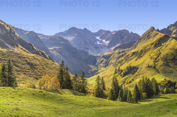 Idyllic scenery around Schroecken, a municipality in the district of Bregenz in the state of Vorarlberg in Austria