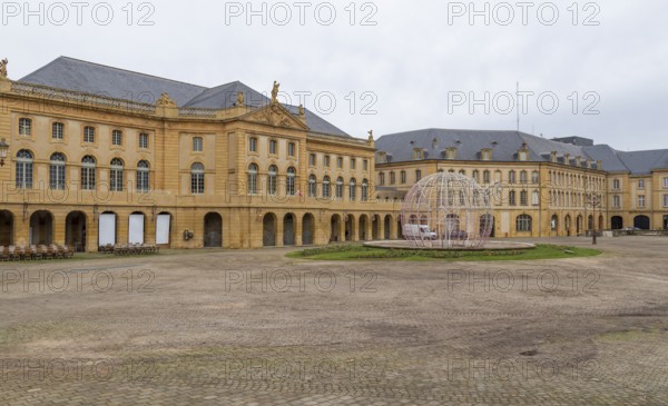 Scenery around the Comedy square with opera house in Metz, a city in the Lorraine region of France