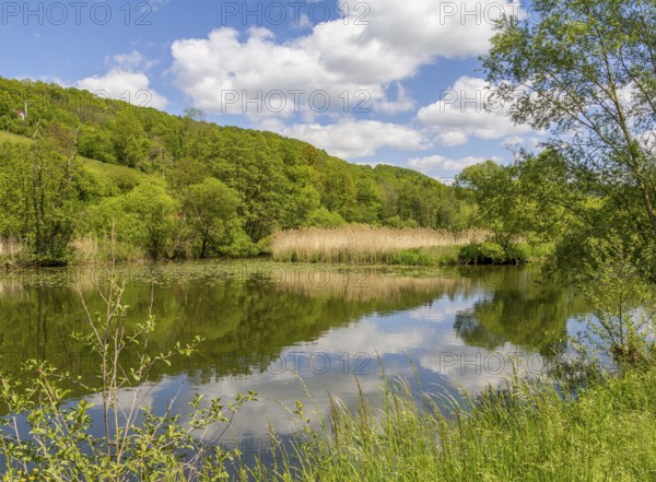 Sunny scenery around Jagst river in Hohenlohe, a district in Southern Germany