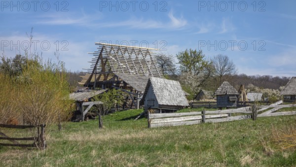 Medieval housing scenery in sunny ambiance at early spring time