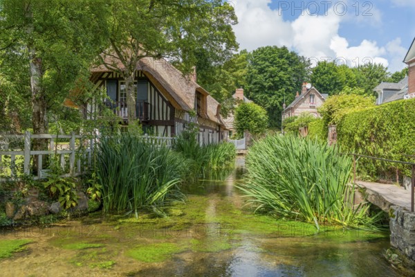 Scenery around river Veules in Veules-les-Roses, a commune in the Seine-Maritime department in the Normandy region in northern France