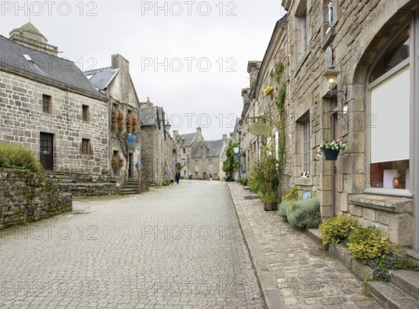 Street view of Locronan, a idyllic medieval village in Brittany, France